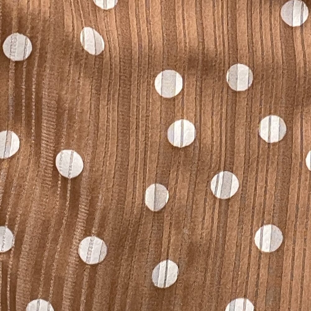 STORIA Long Sleeve Mini Dress V-Neck Ruched Polka Dot  Tan/White Women S - Picture 9 of 13